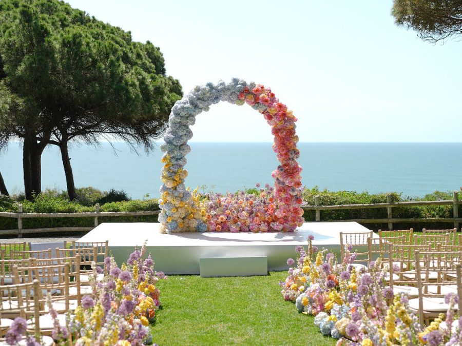 wedding flower arch pine cliffs algarve