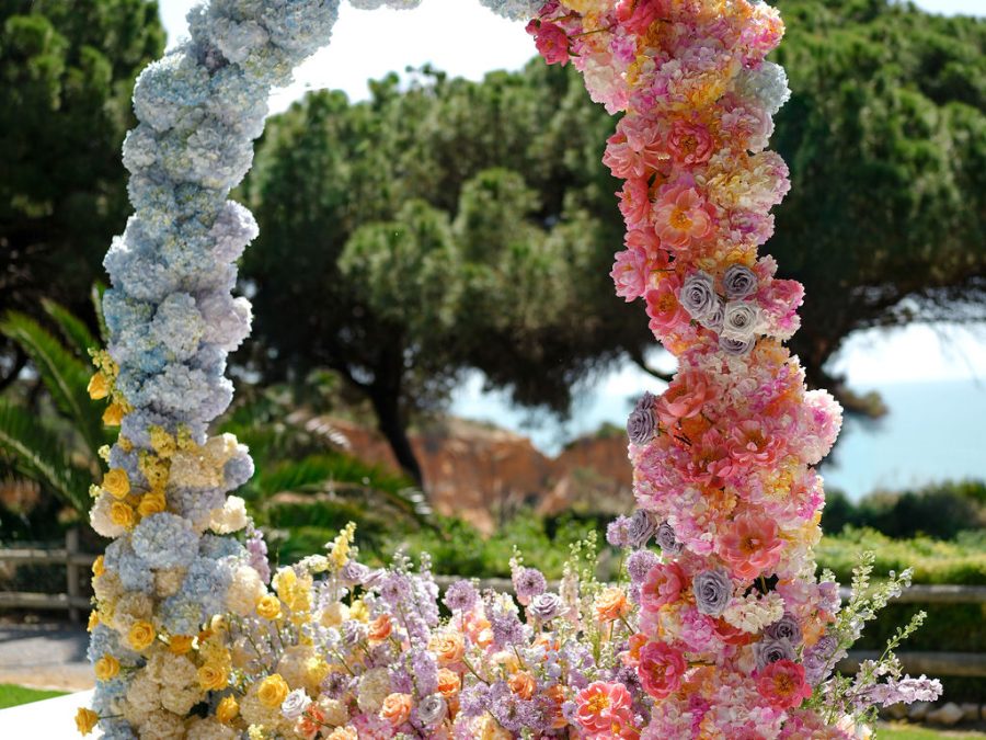 wedding flower arch pine cliffs algarve