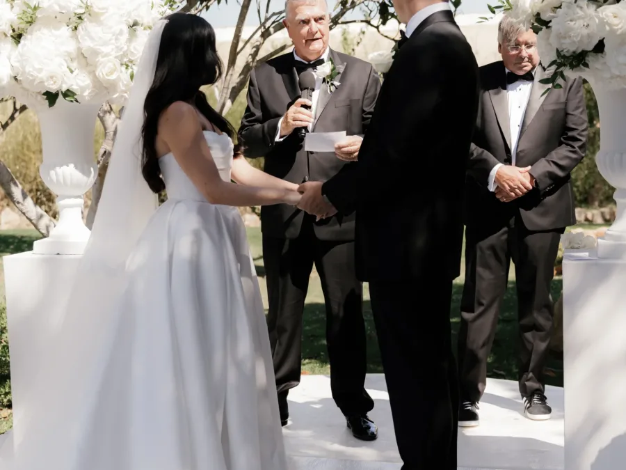 bride and groom at the altar on their wedding solar paço algarve